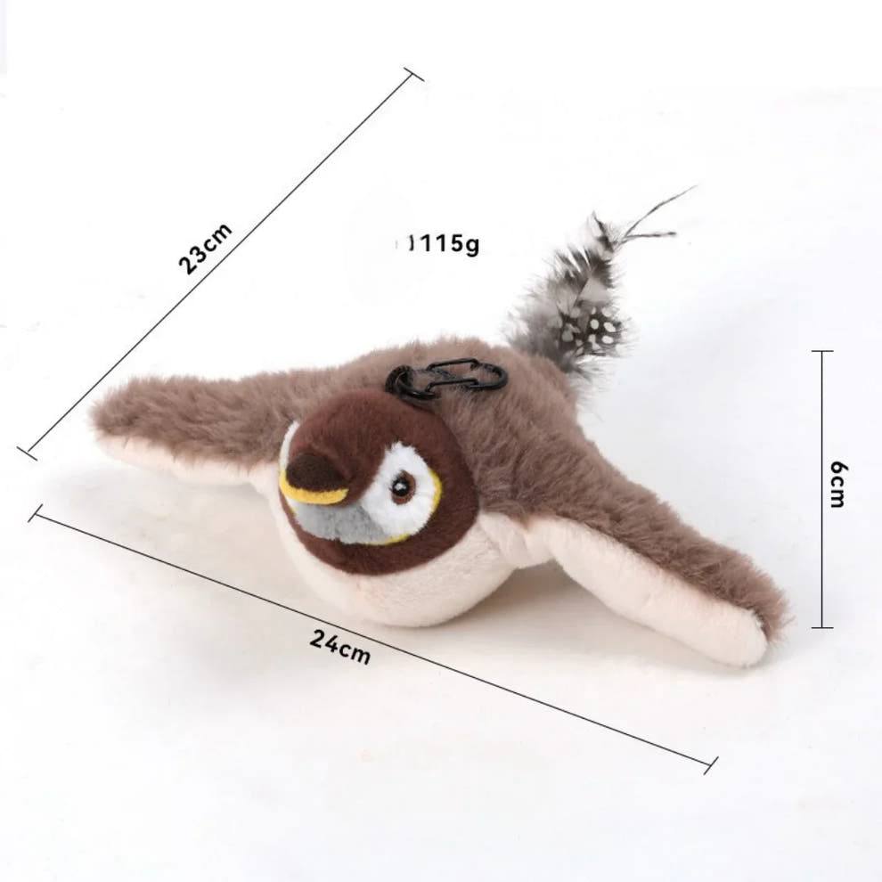 Plush toy bird with measurements on a white background
