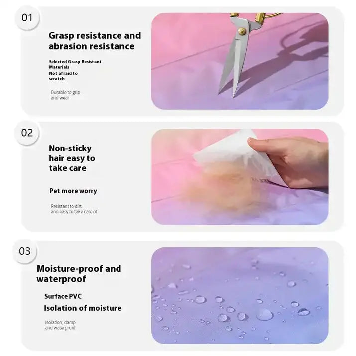 Product features with text on resistance, non-stickiness, and moisture-proofing.