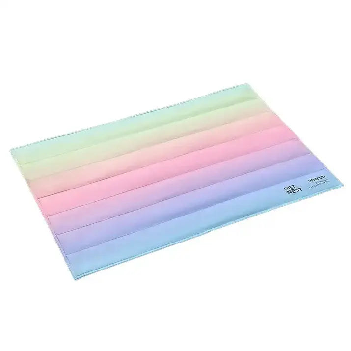 Gradient pastel-colored mouse pad with brand name on a white background