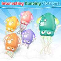 Colorful dancing octopus toys on a blue background with text 'Interesting Dancing Octopus'.